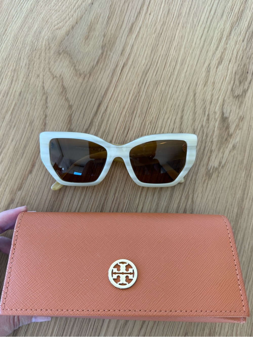 Tory Burch Cream Frame Sunglasses with Brown Lenses